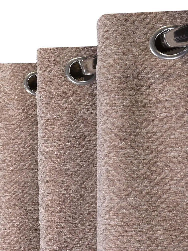 Saral Home Beige Pacman Chenille & Polyester Chevron Yarn Room Darkening Door & Windows Curtains - , Opaque, Grommet Curtains