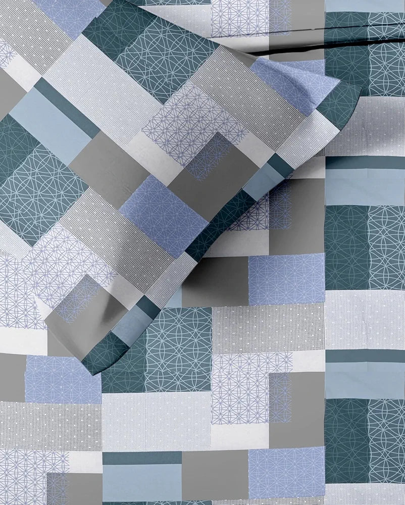 Trance Home Linen 100% Cotton 144TC Elastic Fitted Bedsheet | Printed Single Bed Size Elasticated Fitted Bedsheet with 1 Pillow Cover 