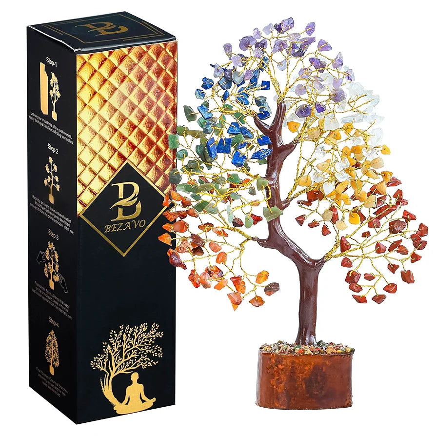 BEZAVO Seven Chakra Crystal Tree – Feng Shui Showpiece for Home & Office Decor | 7 Chakra Tree for Positive Energy & Prosperity | Marriage Gift – Antique Home Decoration 10-12 Inch 