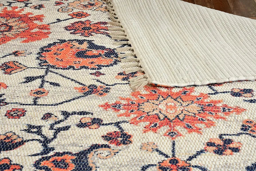 HOMADORN Handmade Sustainable Printed Modern Dhurrie/Rugs/Carpet upcycled from Scrap Fabric for Living Room/Bedside Runner for Enhanced Decor 