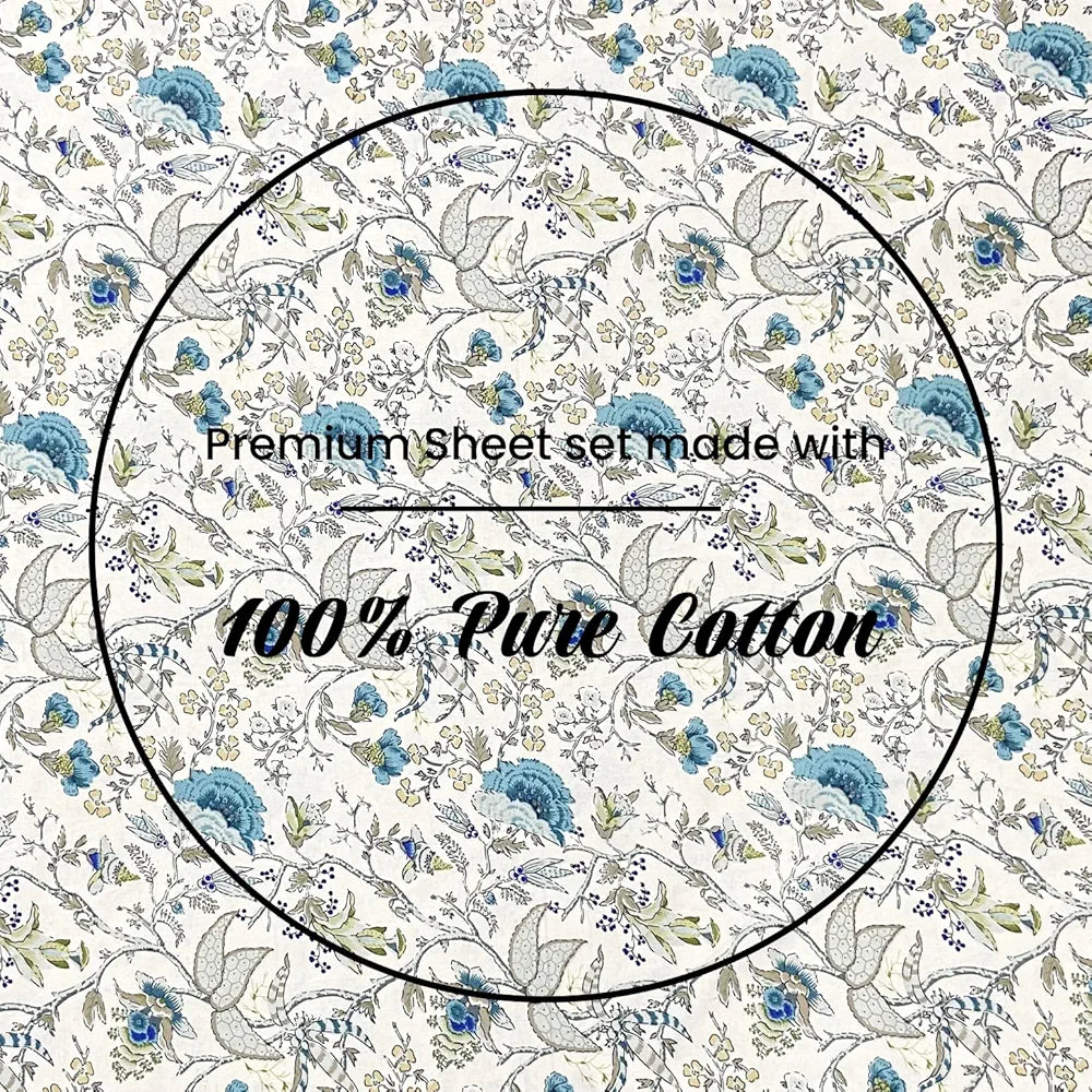 SAJAVAT HOME 100% Pure Cotton King Size 500 TC Floral Bedsheet Set with 2 Pillow Covers|Soft, Breathable & Skin-Friendly|Sky Blue & Anokhi Print|Luxury Bedding, 96x104 Inches 