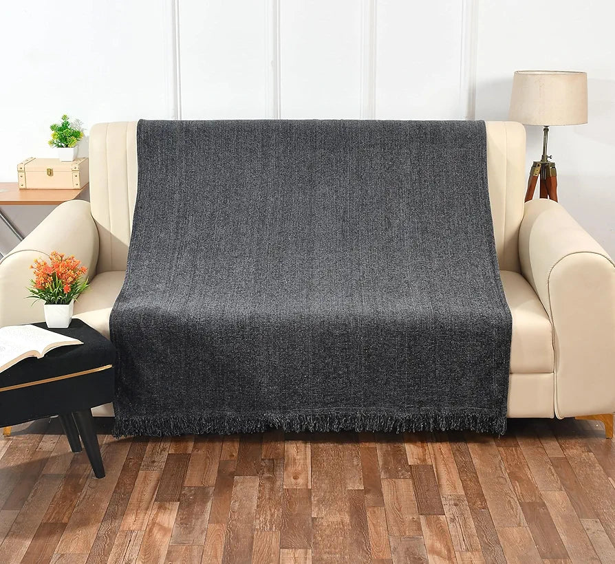 SASHAA WORLD Soft Chenille Throw | Throw Blanket for Sofa, Bed, Chair and Travel | Charcoal Throw Blanket | Pack of 1, 130 x 180 cm