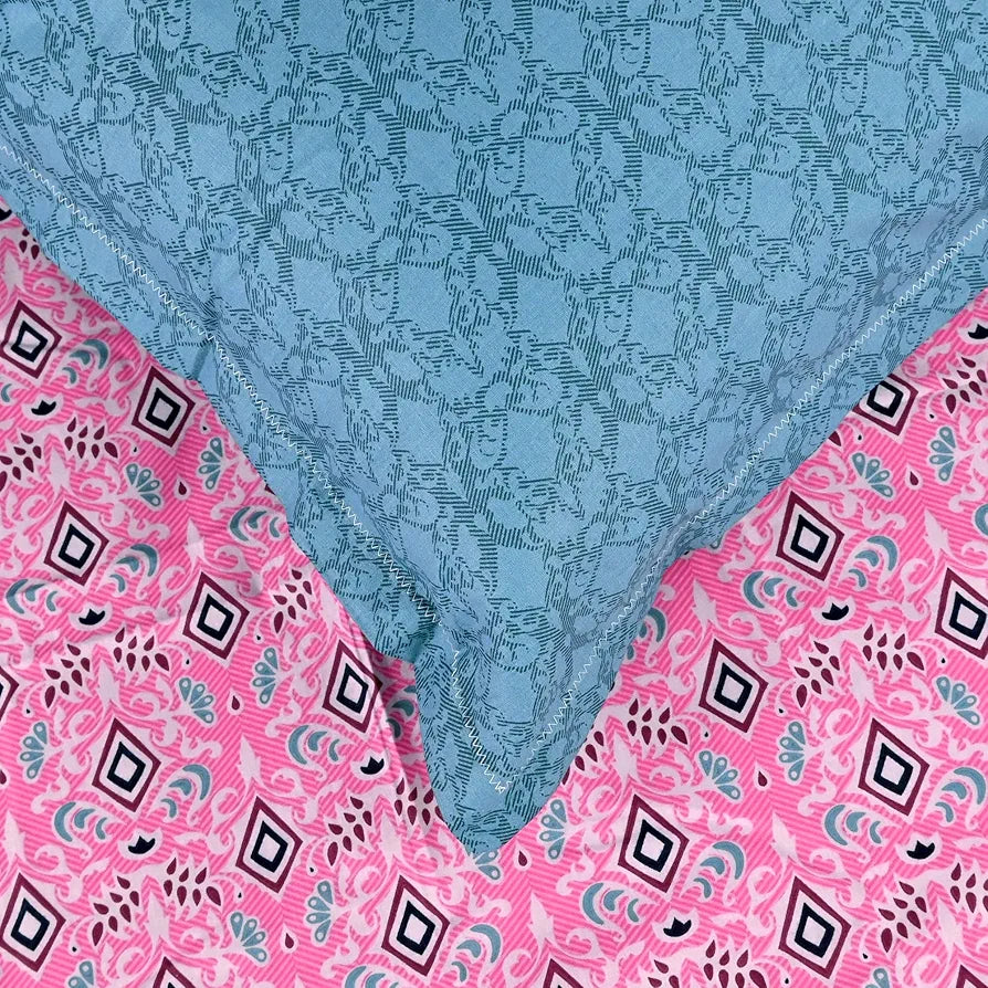 Divine Casa 144 TC 100% Pure Cotton Double Bedsheet with 2 Pillow Covers | Soft & Skin-Friendly Fabric for Everyday Comfort | All-Season Use | Size 222 x 254 CM | Geometric Petal | Pink Fuchsia