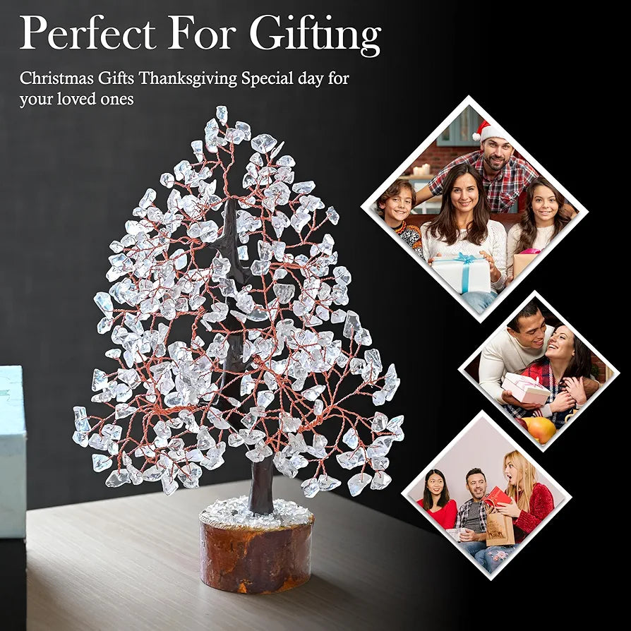 HindCraft Clear Quartz Crystal Tree Good Luck Showpiece for Home Decor Items Crystals Gemstones Bonsai Money Tree for Good Luck, Decoration Gift Item, Copper Wire, 10-12 inch