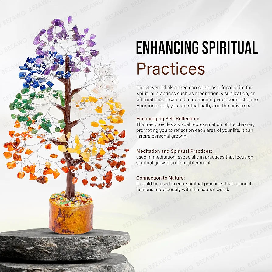 BEZAVO Seven Chakra Crystal Tree – Feng Shui Prosperity Tree for Home & Office | Artificial Tree for Living Room, Hall & Table Decoration | Ideal Gift for Women – Birthday & Anniversary 