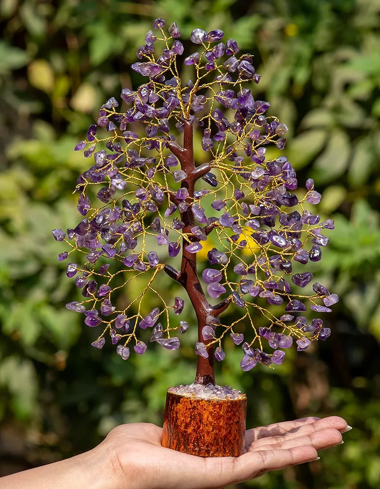 HindCraft Amethyst Chakra Crystal Tree Good Luck Showpiece for Home Decor Items Crystals Gemstones Bonsai Money Tree for Good Luck, Decoration Gift Item, Golden Wire, 10-12 inch