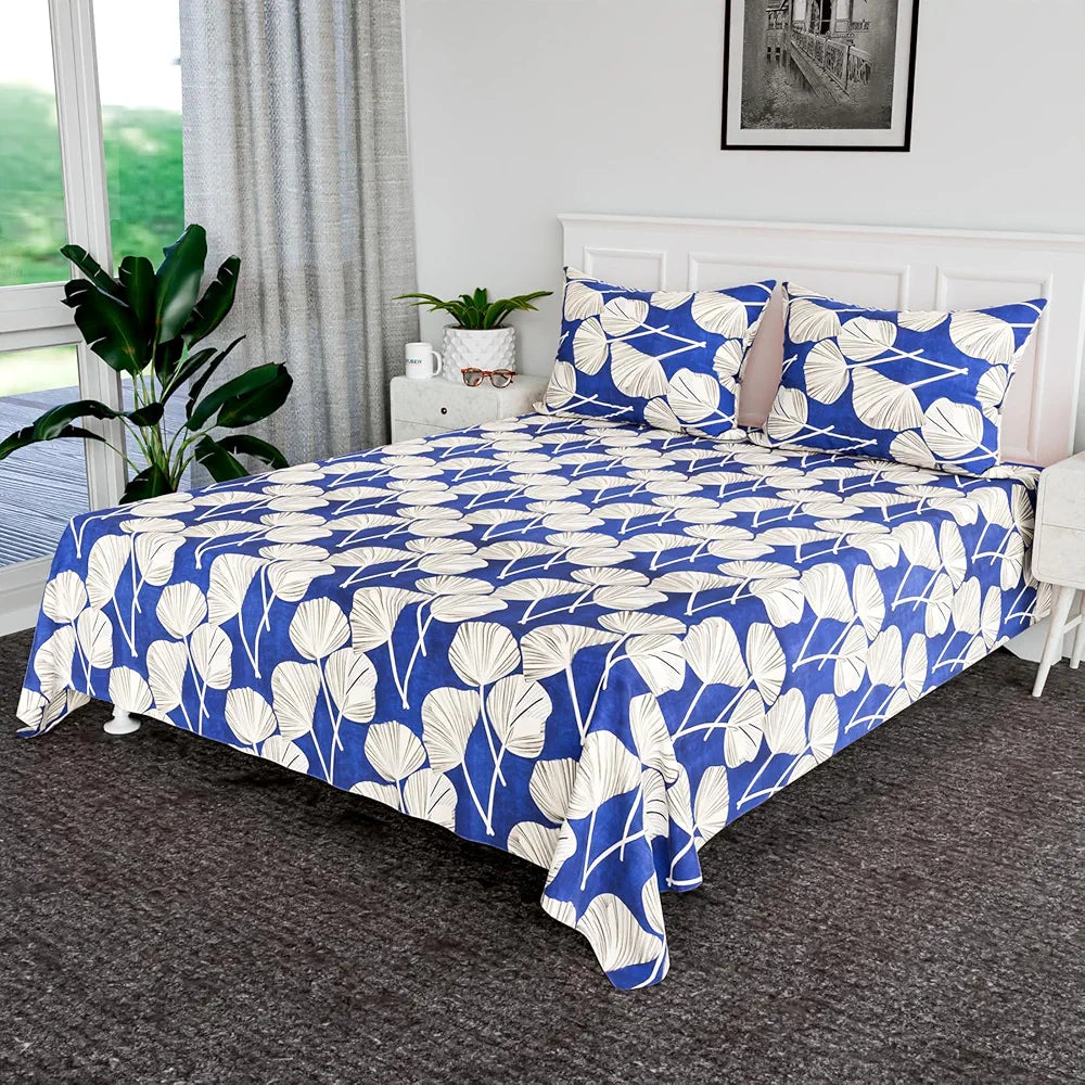 Kuber Industries Double Bedsheet | Bedsheet for Double Bed | Double Bedsheet with 2 Pillow Covers | Cotton Double Bed Sheet Set | Patta Double Bedsheet | 90x100 | Blue