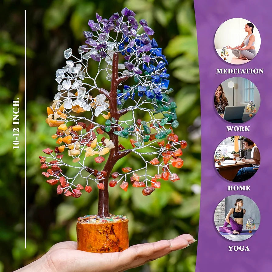 ZAICUS Seven Chakra Gemstone Tree Crystal Tree of Life Feng Shui Good Luck, Wealth & Prosperity Stones Spiritual Gift Home Decorations 10-12 Inch