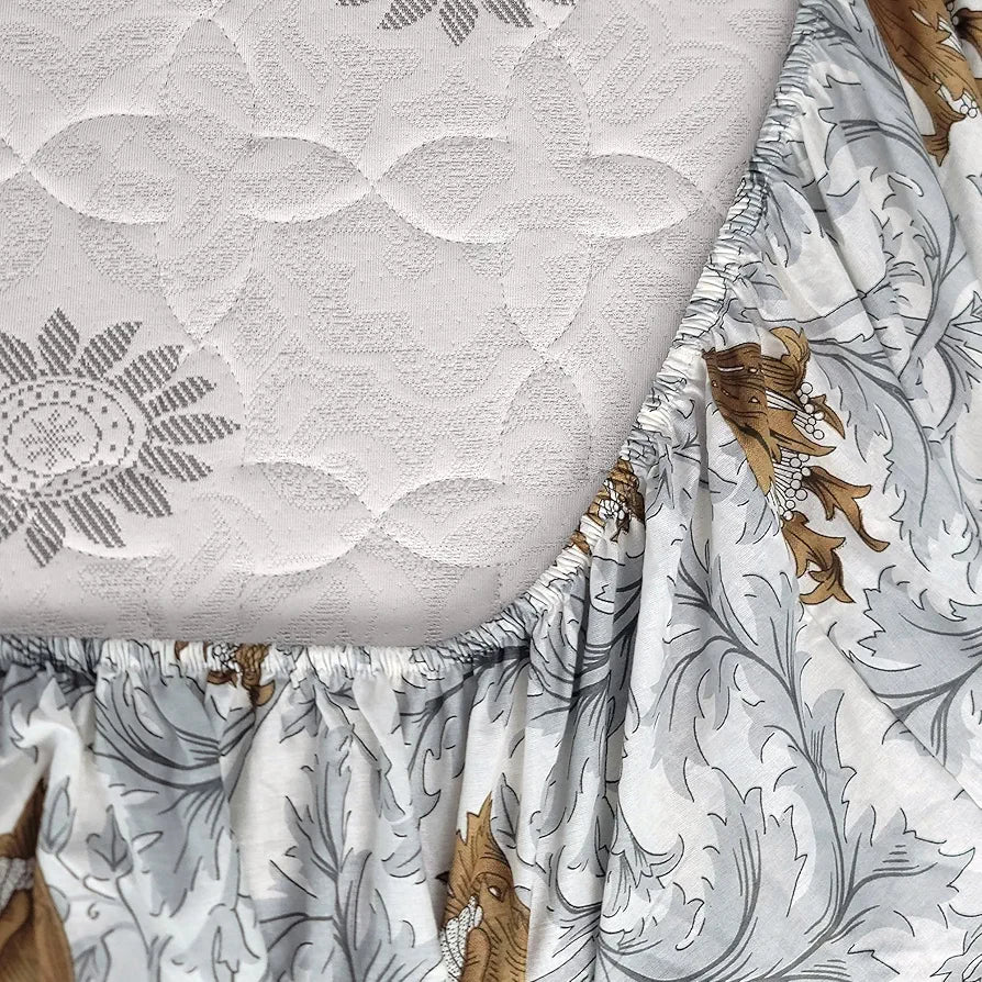 Divine Casa 144 TC Floral Print Brown Skin Friendly 100% Cotton Fitted Bedsheets King Size - 78 x 72 inches