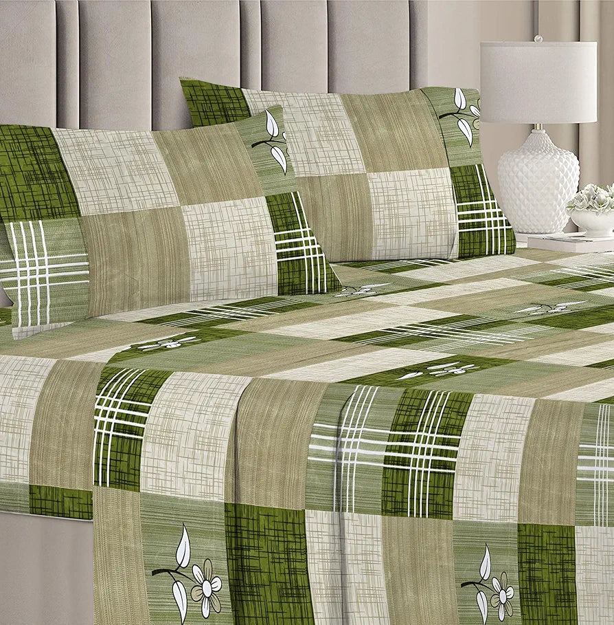 100% Microfiber bedsheet for Double Bed with 2 Pillow Covers Breathable | Wrinklefree and Soft Touch 144 TC Pattren Floral Light Green| TC - 144