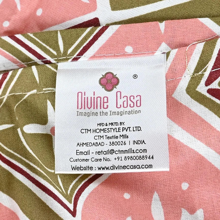 Divine Casa Pure Cotton Single Bed Printed Bedsheet with 1 Pillow Covers | Soft, Breathable and Comfortable | 223 x 145 CM | Nordic Hexa Pattern | Blush & Olive, 200 TC