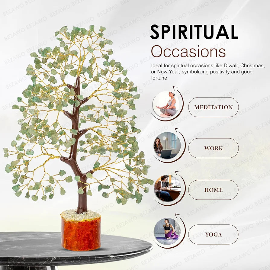 BEZAVO Green Jade Crystal Tree – Feng Shui Good Luck & Prosperity Tree for Home & Office | Artificial Tree for Living Room & Hall | Gift for Men & Women – Wedding, Birthday & Anniversary 