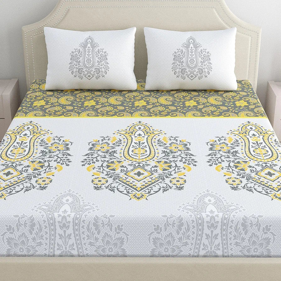 Dreamscape 100% Cotton Double Printed Bedsheet with 2 Pillow Covers - 