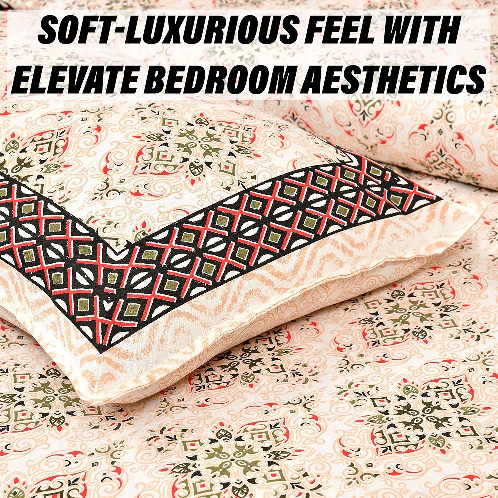 Kuber Industries Double Bedsheet with 2 Pillow Covers | 160 TC Premium Cotton Bedsheet for Double Bed | Bedsheet for Living Room-Home & Hotels | Dezier Carpet Print | 90x108 Inch | Orange