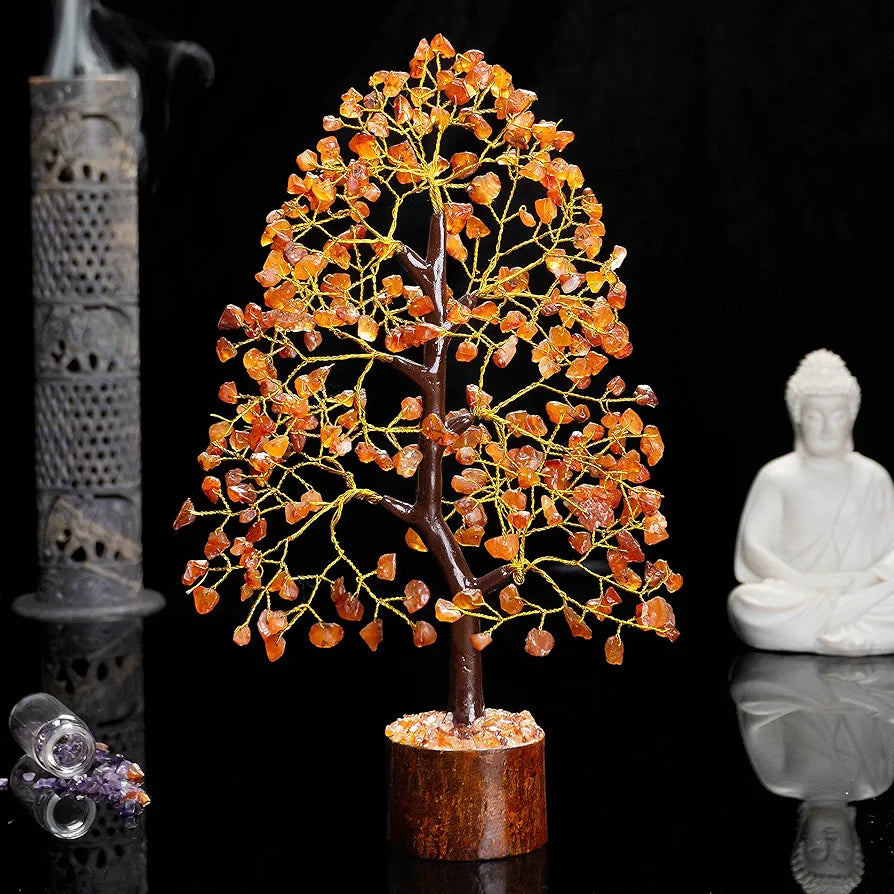 HindCraft Carnelian Chakra Crystal Tree Good Luck Showpiece for Home Decor Items Crystals Gemstones Bonsai Money Tree for Good Luck, Decoration Gift Item, Golden Wire, 10-12 inch