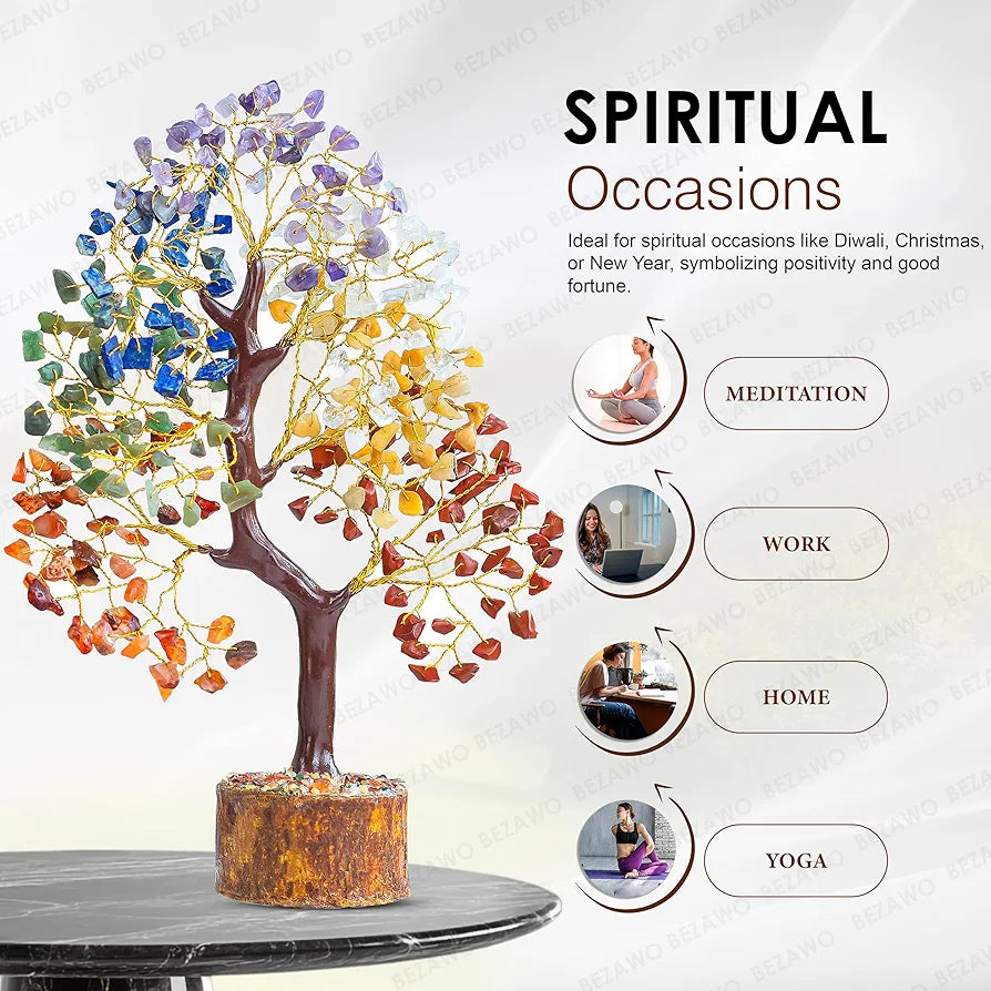 BEZAVO Seven Chakra Crystal Tree – Feng Shui Showpiece for Home & Office Decor | 7 Chakra Tree for Positive Energy & Prosperity | Marriage Gift – Antique Home Decoration 10-12 Inch 