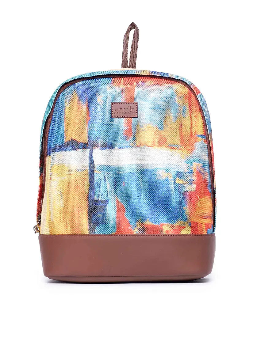 ZOUK Printed Women's Jute Handcrafted Vegan Leather Multicolor Daypack/BackpackFor Travel, college, daily use, for girls women