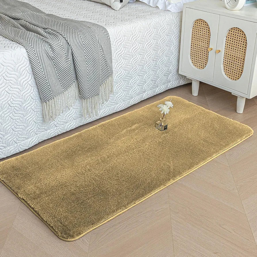 LUXE HOME INTERNATIONAL Rabbit Fur Rectangular Mat Soft Anti Slip Skid Ruffle Mats For Bathroom Door 60X90 Cm  Pc 1,Cream