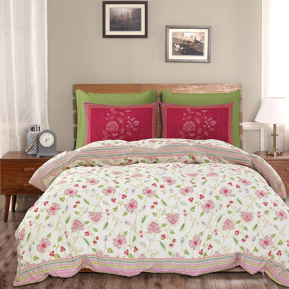 Kuber Industries Double Bedsheet with 2 Pillow Covers | 186 TC Premium Cotton Bedsheet for Double Bed | Bedsheet for Living Room-Home & Hotels | Embroidery Flower Zig-Zag | 100x108 Inch | Pink
