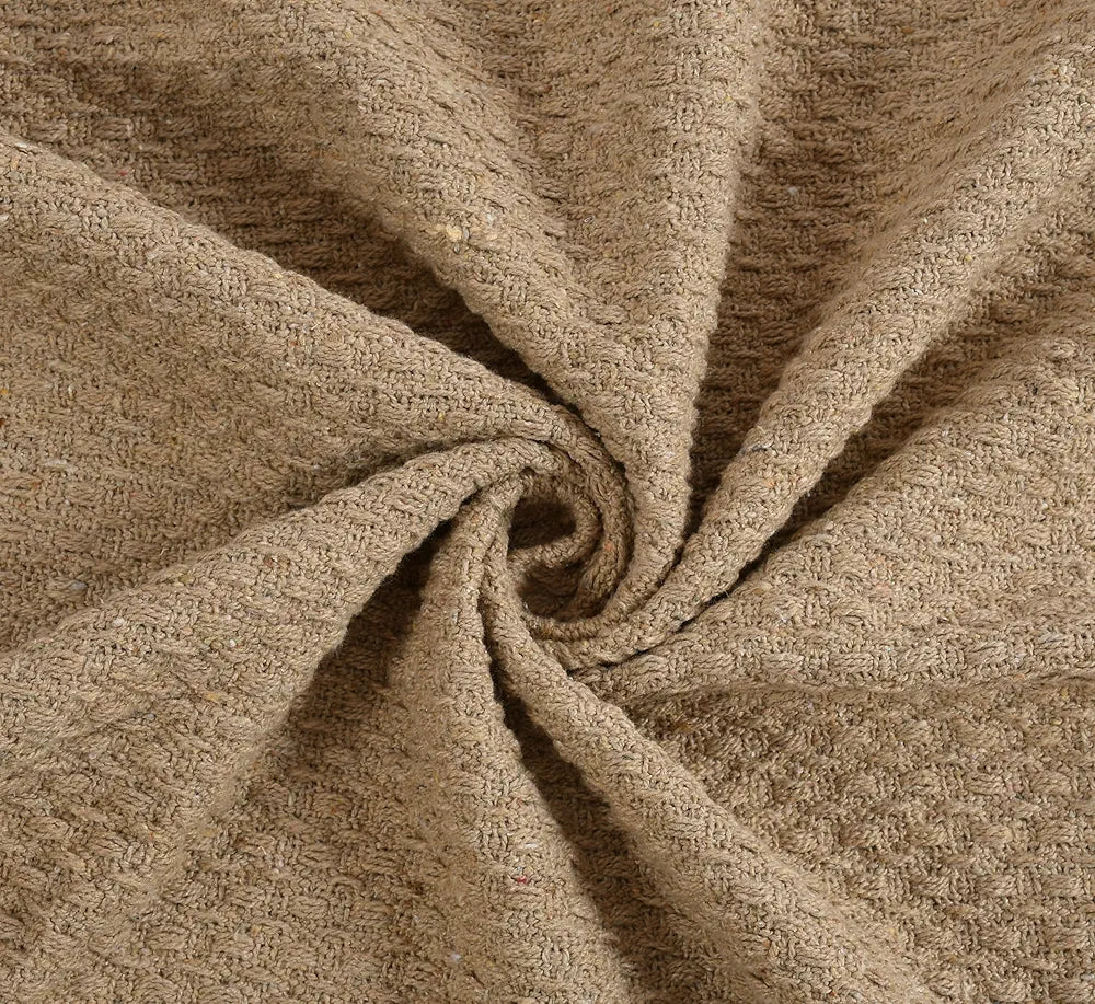 SASHAA WORLD Weaved Beige Cotton Throw | Ideal for Your Home, Living Room, Sofa, Bed, Chair, Picnic & Used for Gift | 130X180 cm| TC - 125