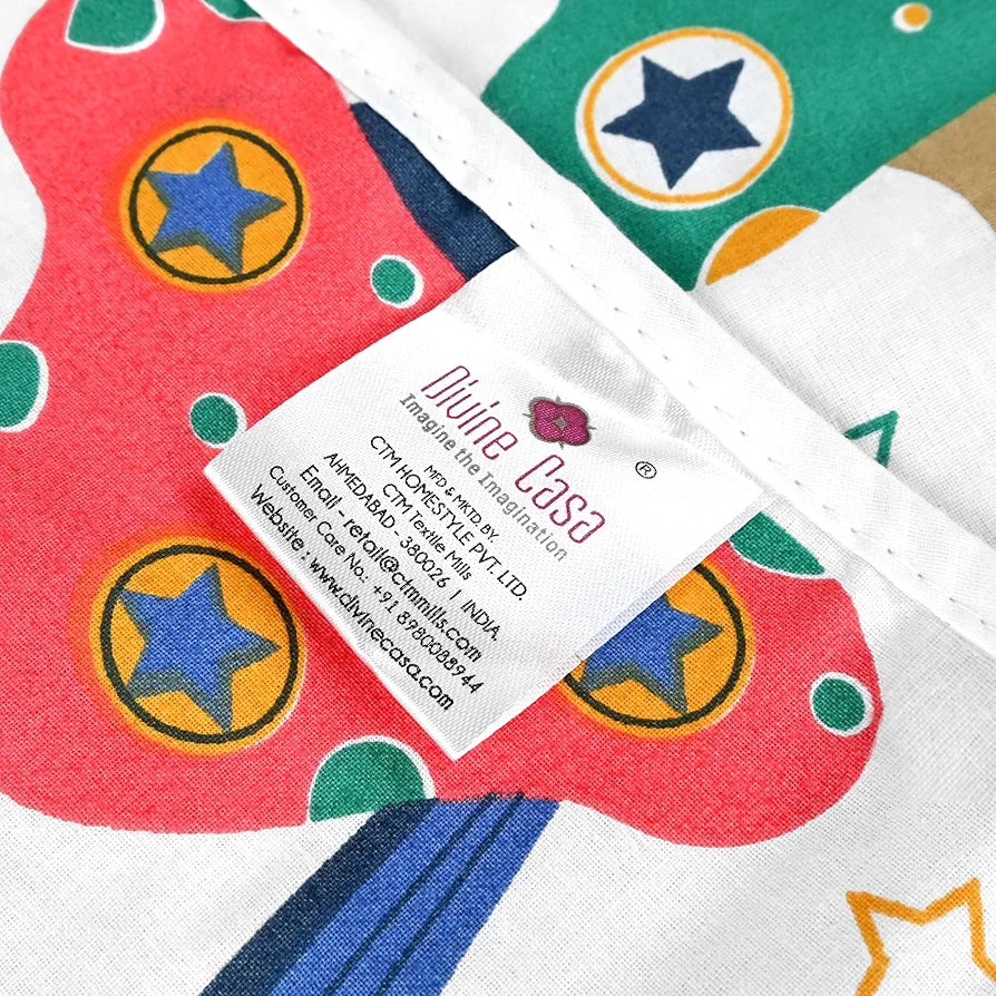 Divine Casa Pure Cotton Printed Single Dohar for Newborn Baby | 120 GSM | Soft & Lightweight Throw Blanket | Cozy & Breathable Bedding | All-Season Comfort | 0-4 Years | 135 x 100 CM, Rosin White