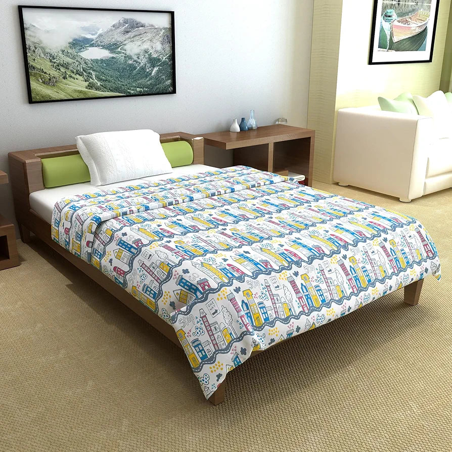 Divine Casa 120 GSM Cotton Single Bed Comforter | Soft & Lightweight Reversible All-Season Blanket | Cozy & Breathable Bedding for Adults | 230x 145 cm, Heaven White