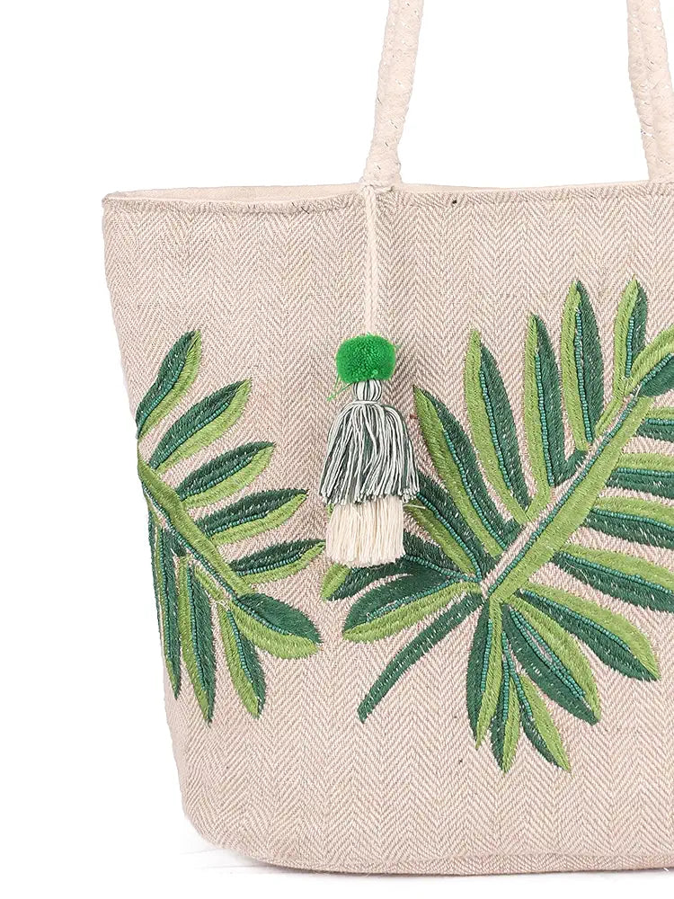 ASTRID Women's Embroidered Leaf Tote Bag 