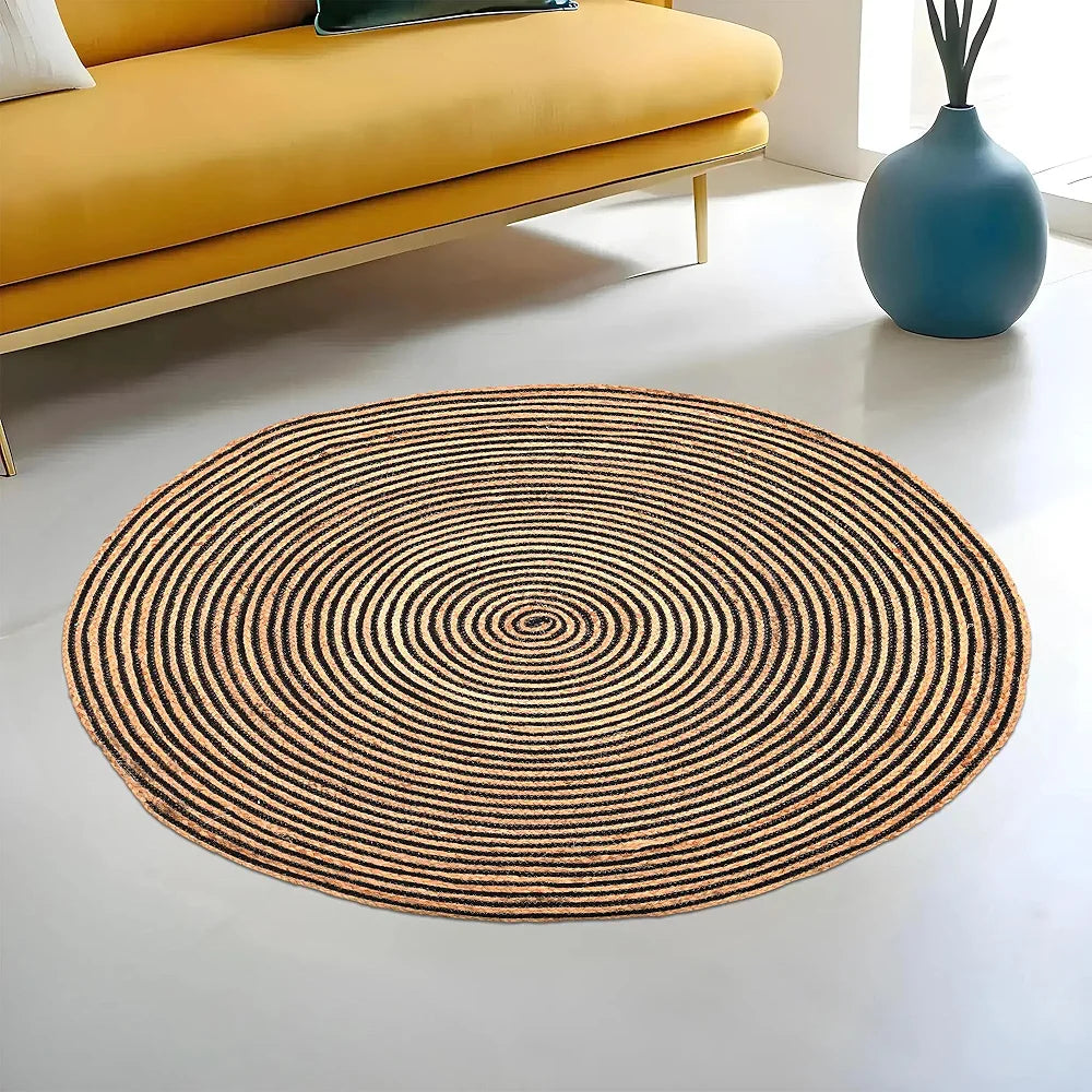 Kuber Industries 3x3 Feet Round Jute Rug & Carpet for Home/Bedroom | Aesthetic & Natural Looking Floor Rugs for Living Room | Spirals - Beige