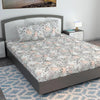 Divine Casa 144 TC 100% Cotton King Bedsheet with 2 Pillow Covers Floral Pattern Colour Blush Grey