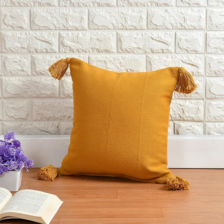 SASHAA WORLD 100% Cotton Cushion Covers with Tassels/Decorative Throw Pillow Set of 2 