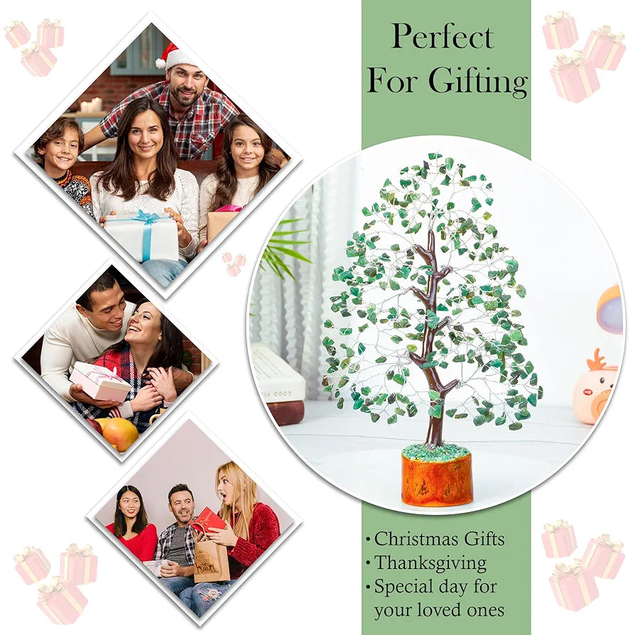 HindCraft Green Aventurine Crystal Tree Good Luck Showpiece for Home Decor Items Crystals Gemstones Bonsai Money Tree for Good Luck, Decoration Gift Item, Silver Wire, 10-12 inch