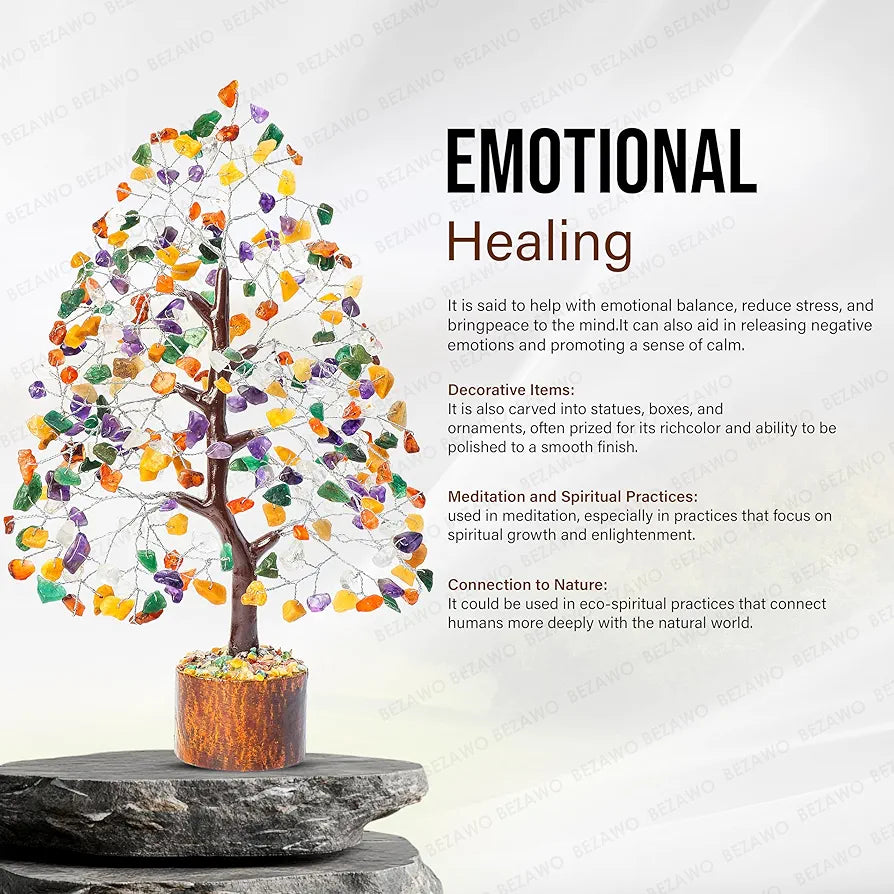 BEZAVO Mix Chakra Crystal Tree – Artificial Feng Shui Good Luck Tree for Prosperity | Decorative Tree for Living Room & Office | Ideal Gift for Men & Women – Wedding, Anniversary & Birthday