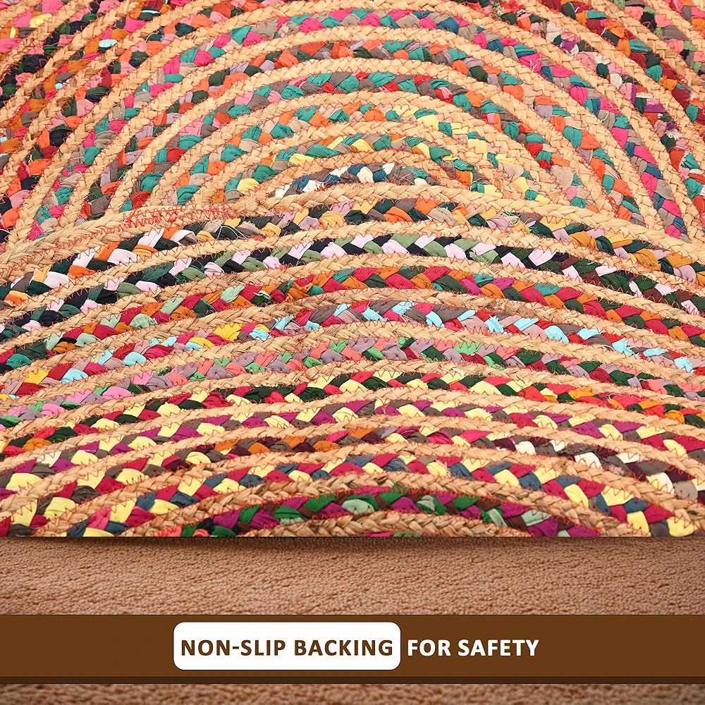 Kuber Industries 4x4 Feet Satranji Doubling Round Jute Rug & Carpet for Home & Bedroom | Aesthetic Floor Rugs for Living Room | Lines - Pink