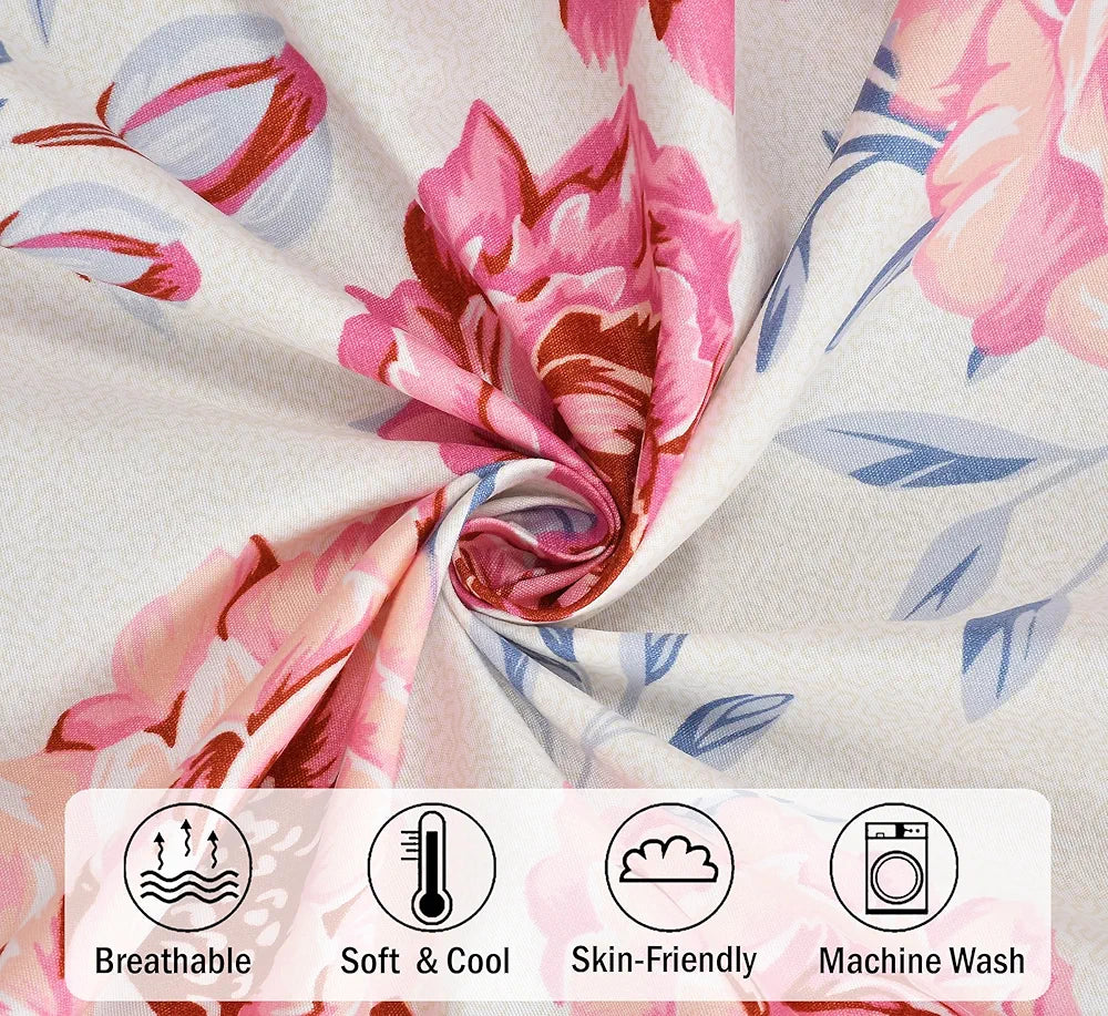 FRESH FROM LOOM Floral Print 240 TC King Size Microfiber Fitted Bedsheet Set - Soft & Anti Fade, 2 Pillow Covers Included  | Rose-Offwhite)