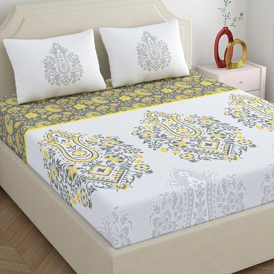 Dreamscape 100% Cotton Double Printed Bedsheet with 2 Pillow Covers - 