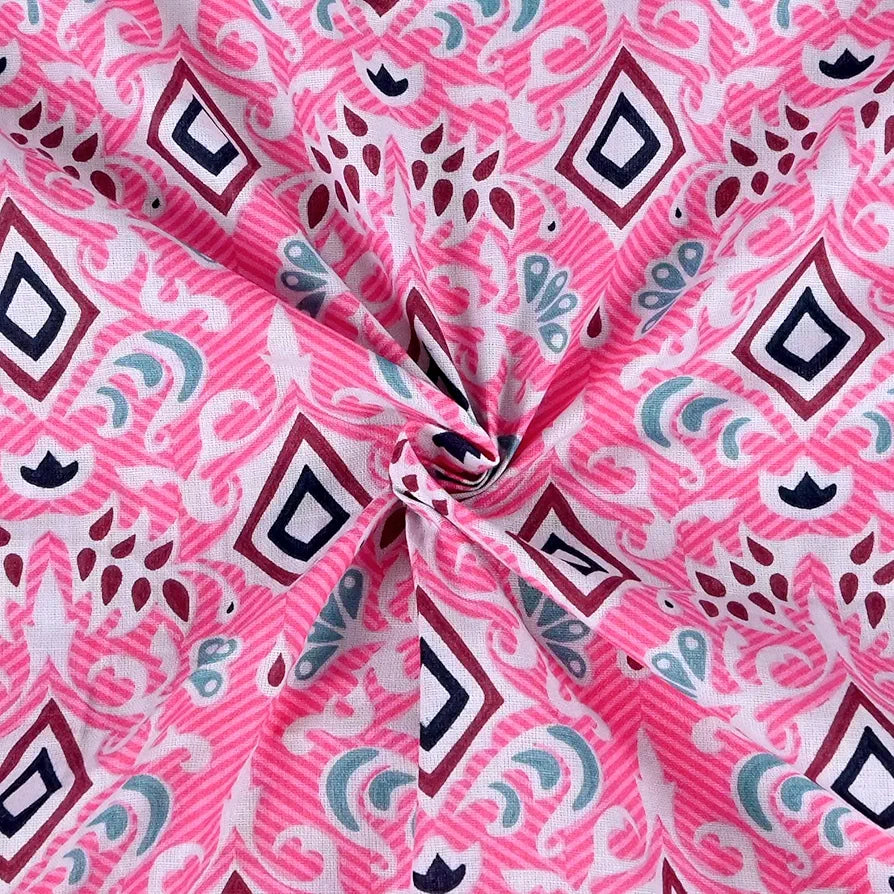 Divine Casa 144 TC 100% Pure Cotton Single Bedsheet with 1 Pillow Cover | Soft & Skin-Friendly Fabric for Everyday Comfort | All-Season Use | Size 223 X 145 CM | Geometric Petal Print | Pink Fuchsia