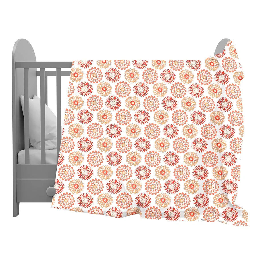 Divine Casa Floret 100% Cotton Single Kids Dohar | 120 GSM | Soft & Lightweight Throw Blanket | Cozy & Breathable Bedding | All-Season Comfort | 140 x 100 CM, Red Orange