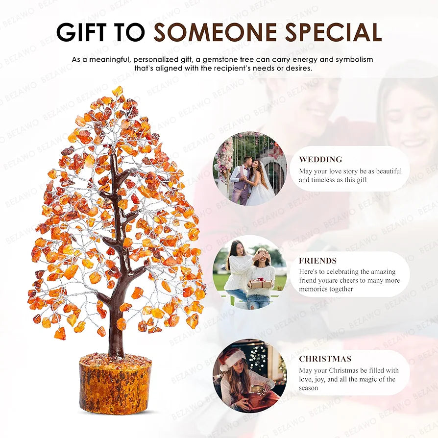 BEZAVO Carnelian Crystal Tree | Positive Energy & Healing Tree for Home & Office Decor | Feng Shui Tree for Good Luck & Prosperity | Ideal Gift for Men & Women 