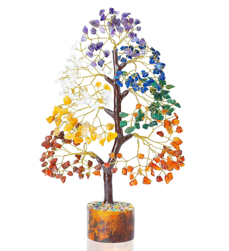 ZAICUS Seven Chakra Crystal Tree of Life Stone Fortune Feng Shui Bonsai for Good Luck, Wealth & Prosperity Home Decorations Golden Wire 10-12 Inch