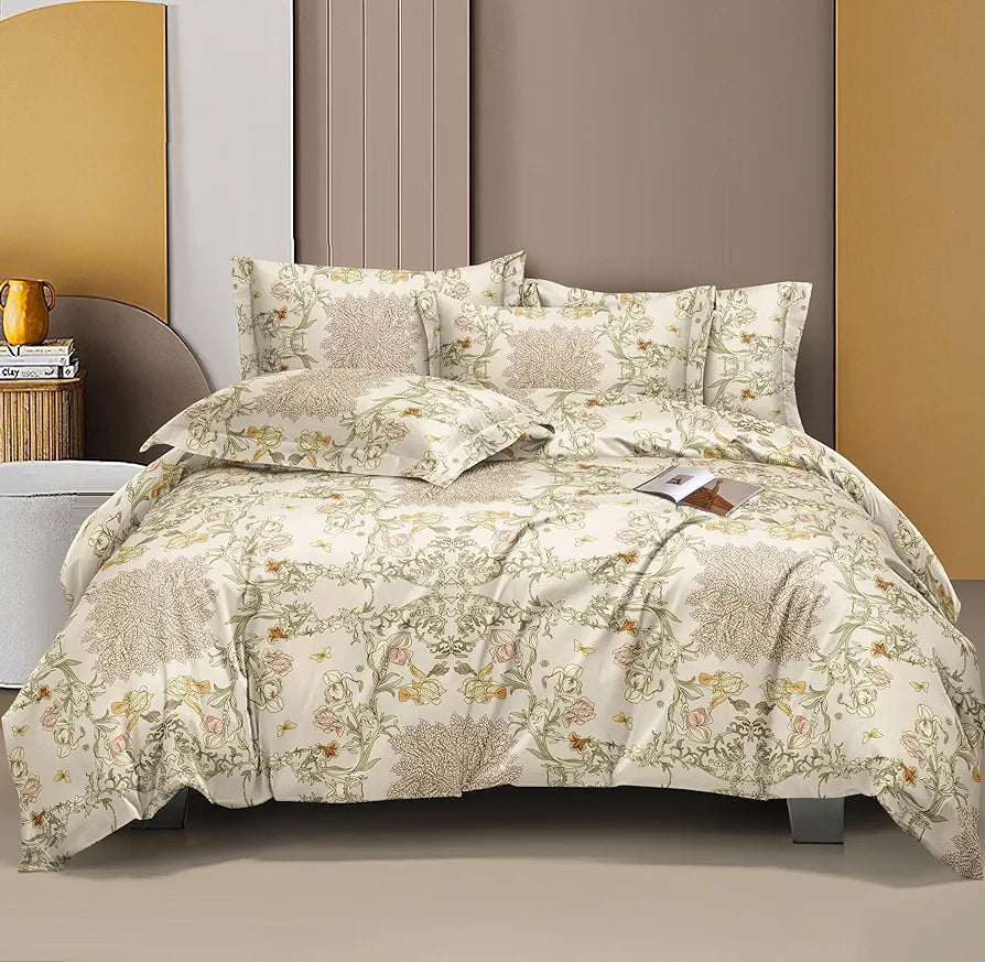 THE HOME STYLE Cotton Feel Glace Cotton Elastic Fitted Printed Double Bed King Size Bedsheet With 2 Pillow Cover 300 TC 