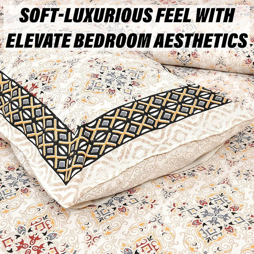 Kuber Industries Double Bedsheet with 2 Pillow Covers | 160 TC Premium Cotton Bedsheet for Double Bed | Bedsheet for Living Room-Home & Hotels | Dezier Carpet Print | 90x108 Inch | Cream