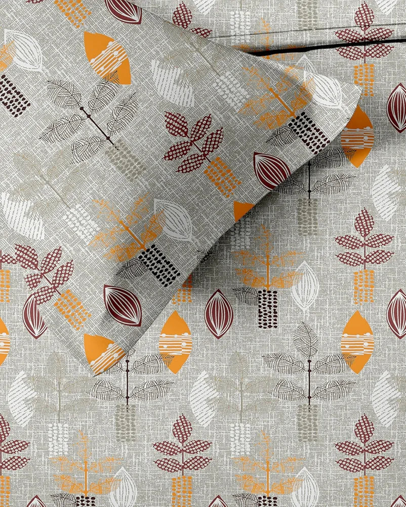 Trance Home Linen Pure 100% Cotton 144TC Printed Queen Fitted Bedsheet with 2 Pillow Covers 