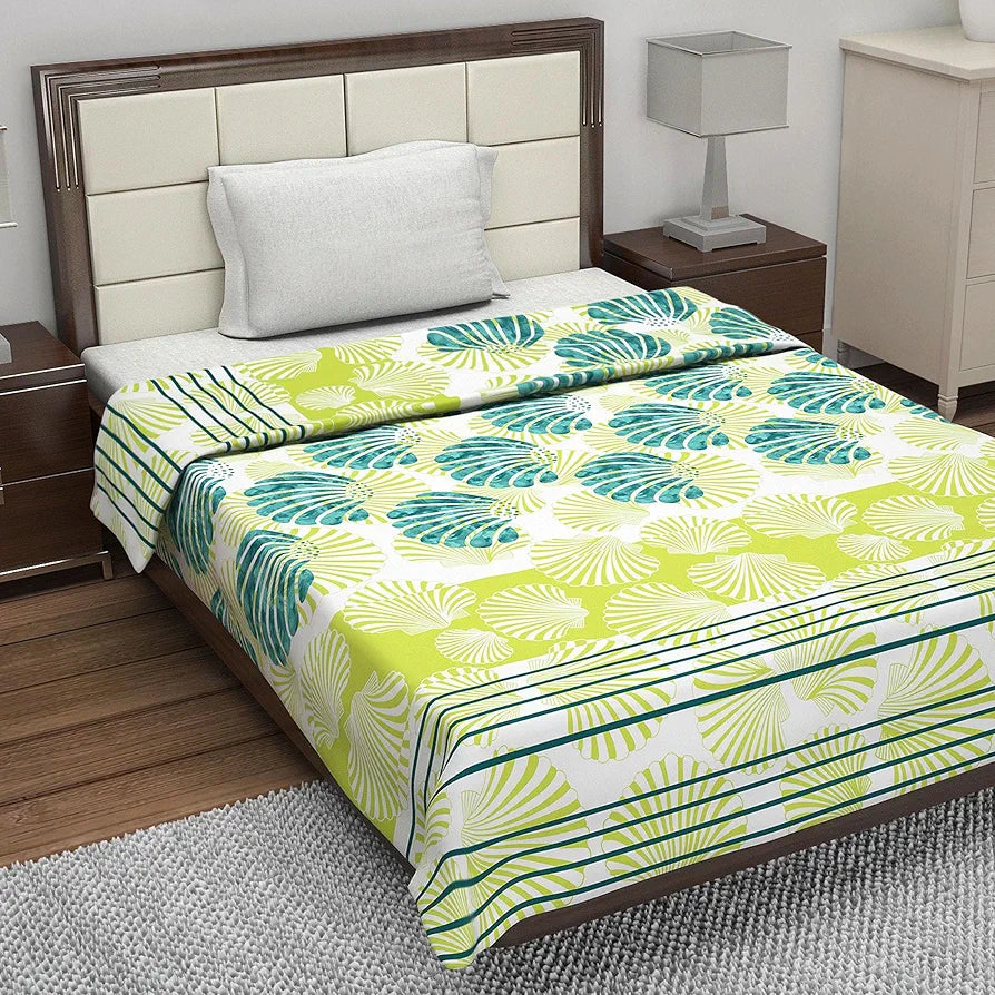 Divine Casa Glace Cotton 120 GSM Reversible Lightweight Printed Single Bed AC Dohar Blanket Quilt - Yellow and Blue| TC - 120