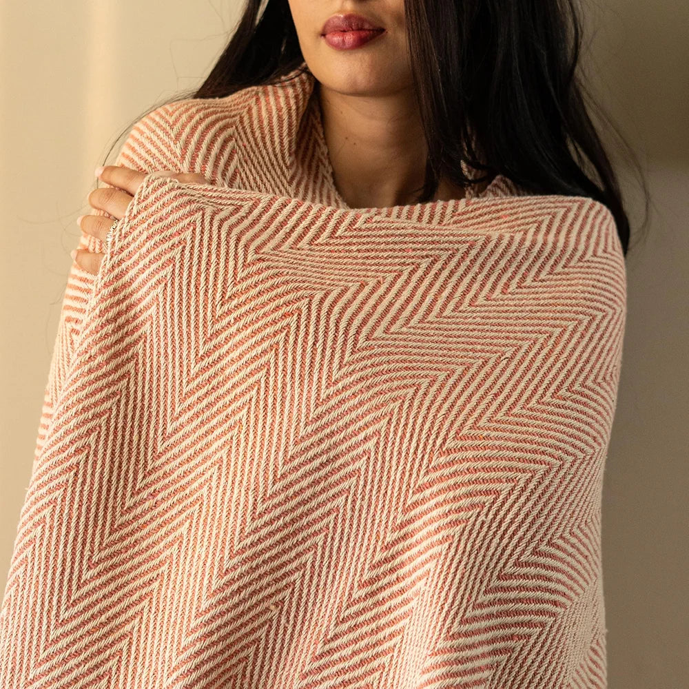 SASHAA WORLD Striped Chevron Throw Blanket | Throw for Sofa, Bedroom & Chair | Blush Pink Throw Blanket | 180 x 130 cm Pack of 1