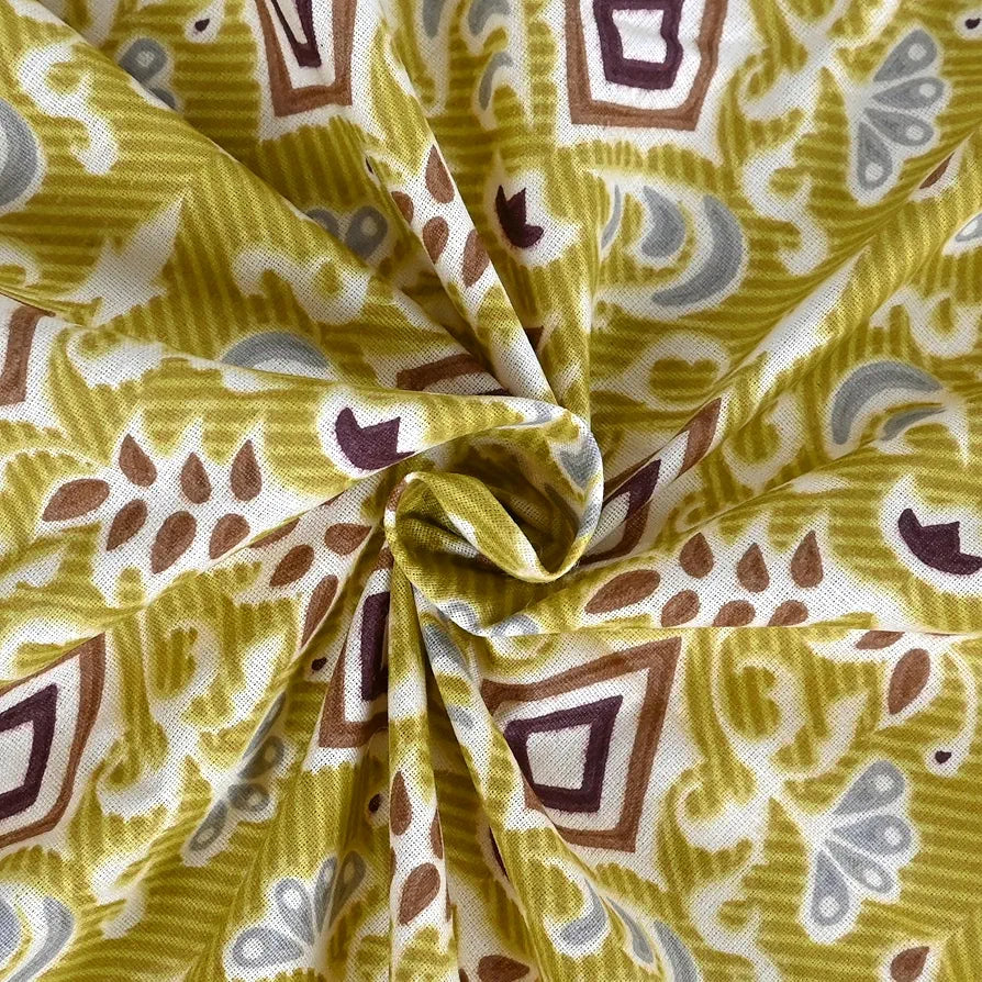 Divine Casa 144 TC 100% Pure Cotton Double Bedsheet with 2 Pillow Covers | Soft & Skin-Friendly Fabric for Everyday Comfort | All-Season Use | Size 222 x 254 CM | Ikat Diamond Print | Mustard Yellow