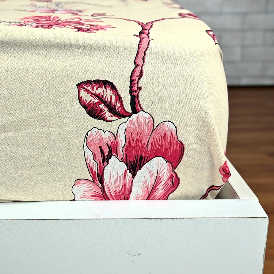 Divine Casa Floret 100% Cotton Double Fitted Bedsheet | 144 TC | Deep Pocket Design | Soft & Breathable Fabric | Durable & Easy Care | 200 x 150 + 25 CM, Summer Fern