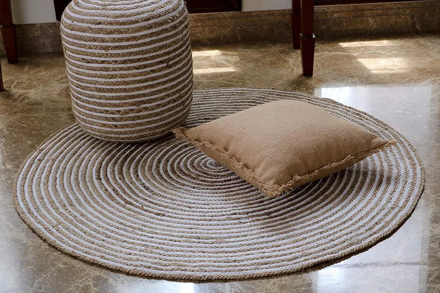 THE HOME TALK Natural Handcrafted Braided Round Jute Rug- 120CM|Traditional Carpet for Living Room,Kitchen,Entryway,Bedroom,Dining Room|Rustic Bohemian Decor| Anti-Skid Carpets for Centre Table
