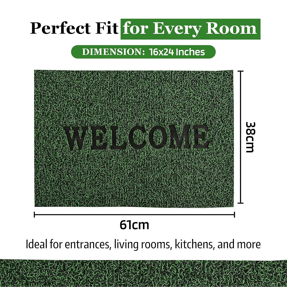 Kuber Industries  Anti-Slip Welcome Print Grass Door Mats for Home| Durable Main Entrance Footmats for Bathroom, Living Room & Office | Grass Cut - Green
