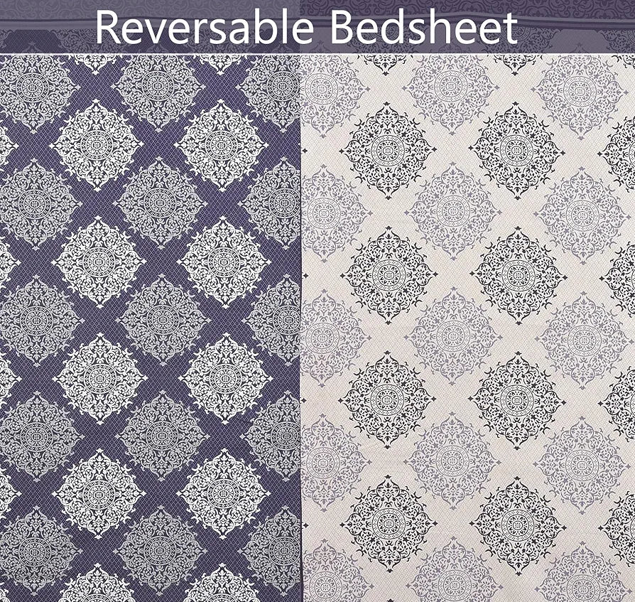 FRESH FROM LOOM Reversible Cotton Floral 300 Tc Single Bed Bedsheet - Hypoallergenic Wrinkle Free Bed Sheets With 1 Pillow Covers 