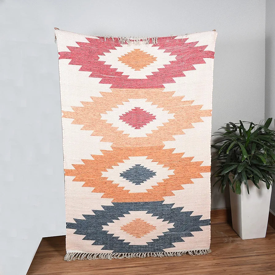 HOMADORN Chindi Handmade Printed Modern Dhurrie/Rugs/Carpet for Living Room/Drawing Room Enhanced Decor for Bedroom 